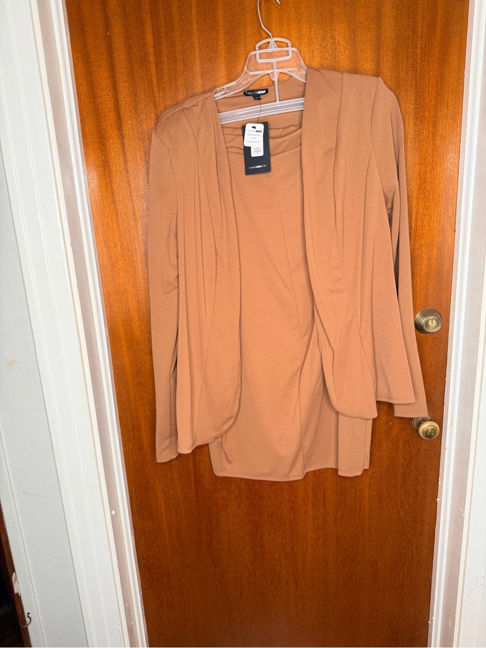 Fashion Nova Camel Open Front Cardigan Blazer